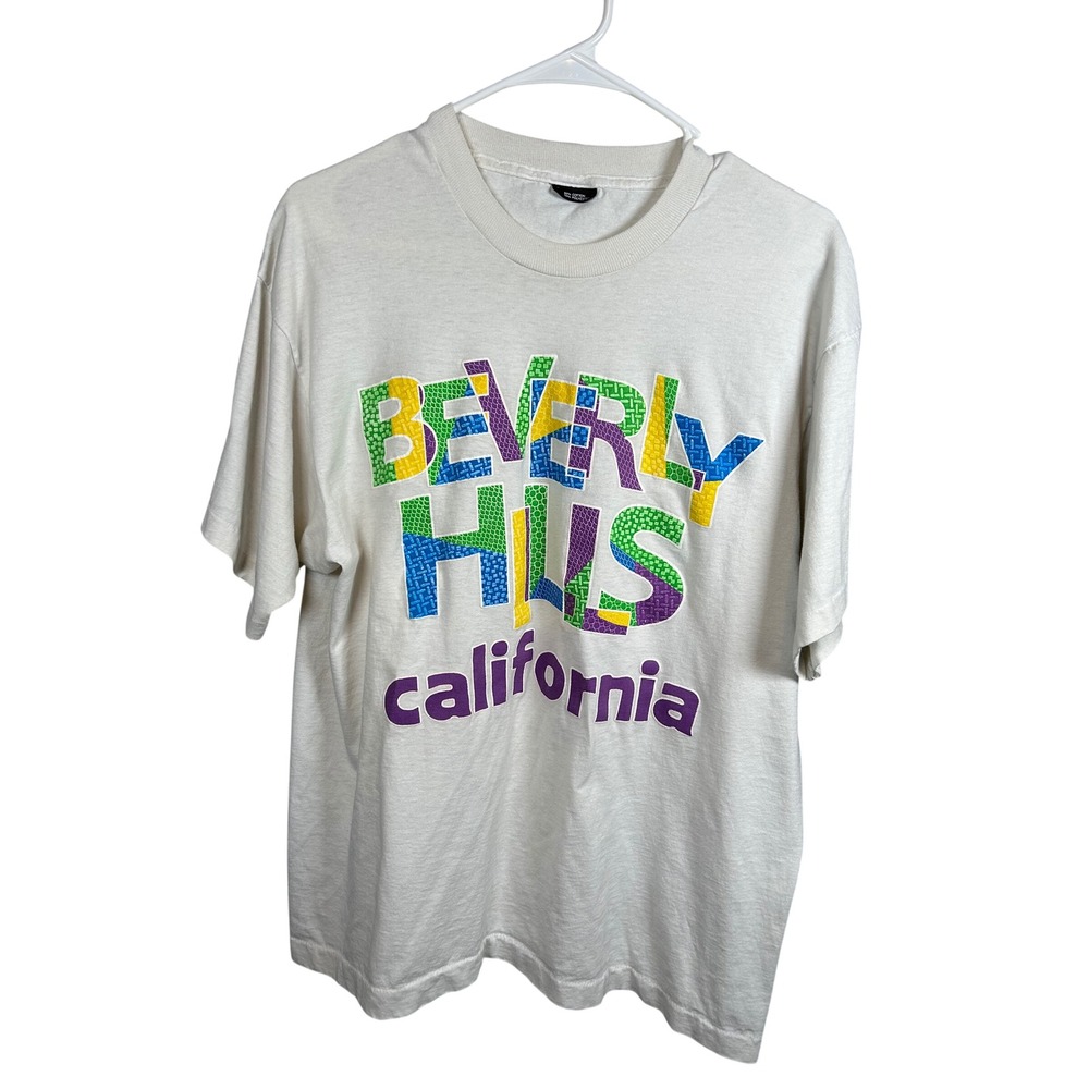 Vintage Beverly Hills T-Shirt Men's XL White Graphic California Tee 80's 90's‎